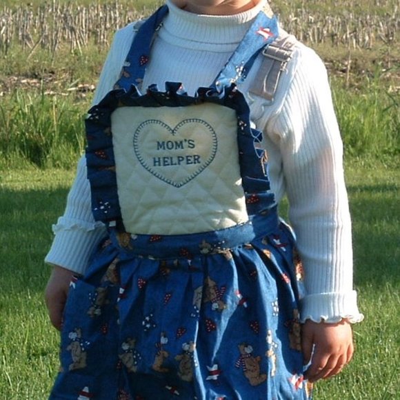 Children's Kitchen Apron w/Hand-Cross-Stitched "Mom's Helper" on Front Bib - Picture 2 of 2